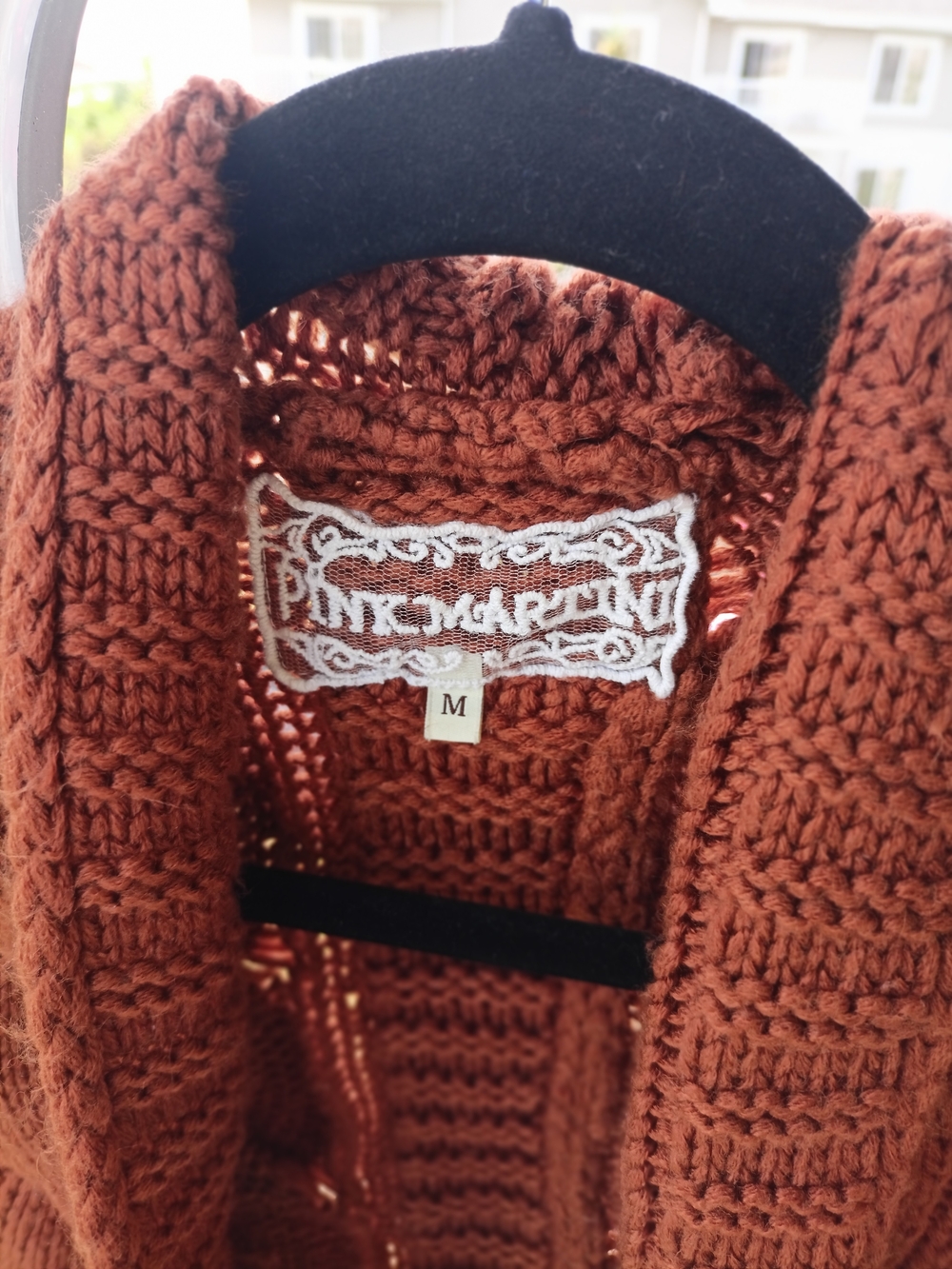 Pink Martini Women’s Brick Brown Cable Knit Open Cardigan Sweater - Picture 4 of 7